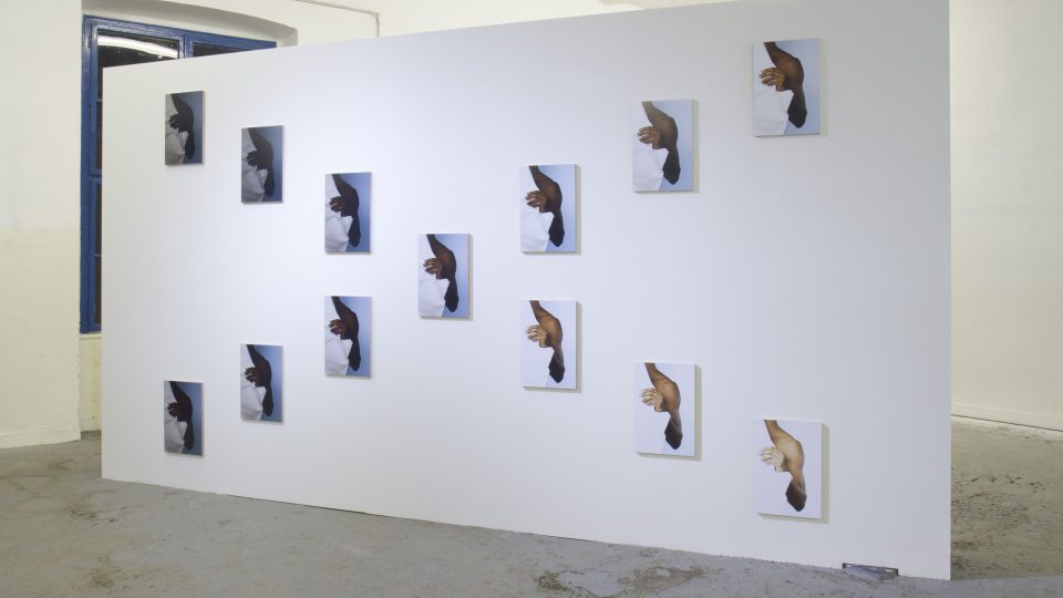 Postava 5, Installation 13 digitálních chromogenických tisků adjustovaných na dřevěné desce 45 x 30 cm, Cena Oskára Čepana, 2015