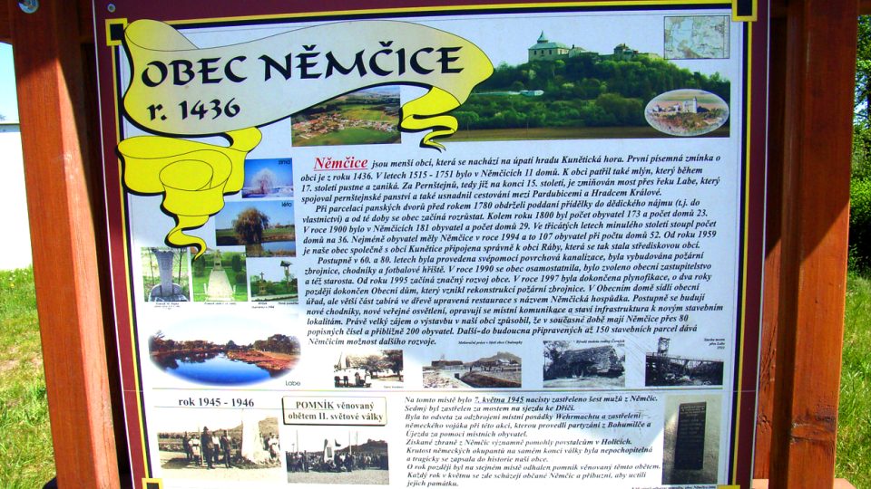 Vše podstatné z historie i současnosrti obce Němčice se dozvíte na informačním panelu poblíž památníku obětem 2. světové války