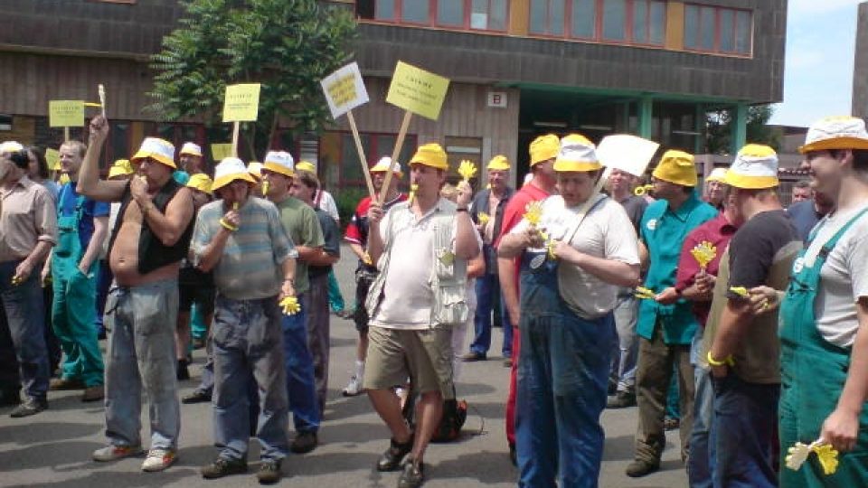 Stávka zaměstnanců dopravního podniku v Depu Hostivař