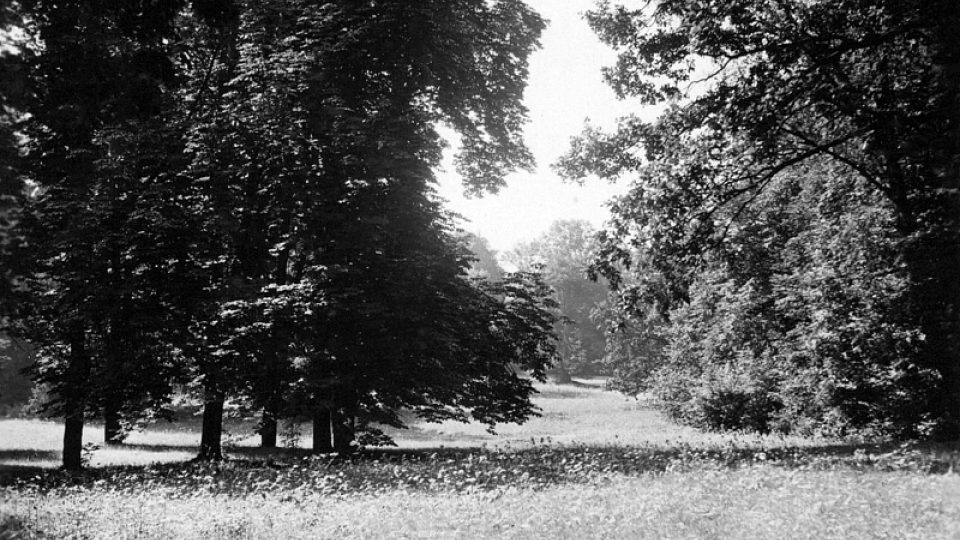 Kunín - zámecký park. Stav v roce 1932.