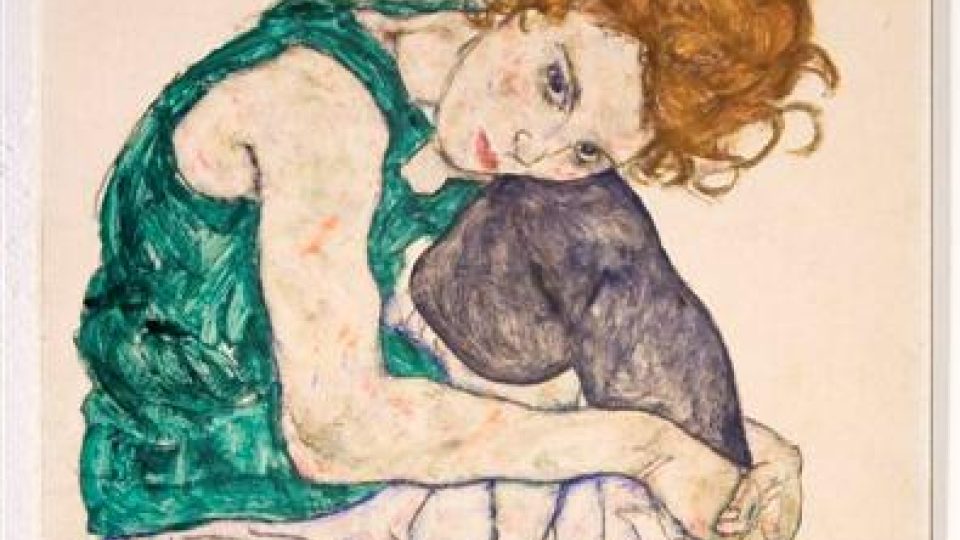 Egon Schiele: Sedící žena s pokrčenými koleny / 1917