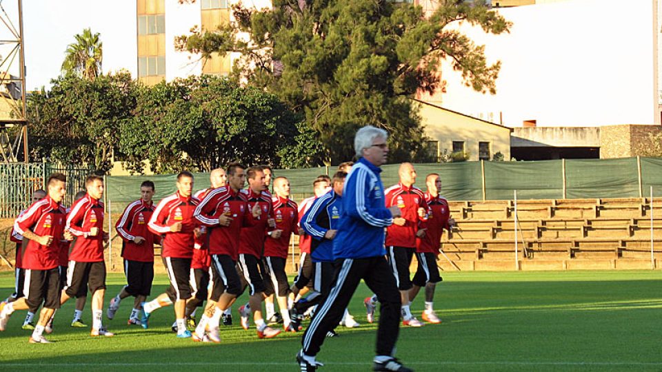 Slovenští fotbalisté na tréninku