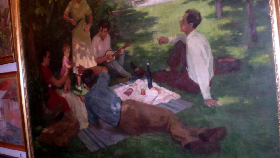 Socialistická rodinka na pikniku – olejomalba. Odklepnutá cena: 250 tisíc forintů