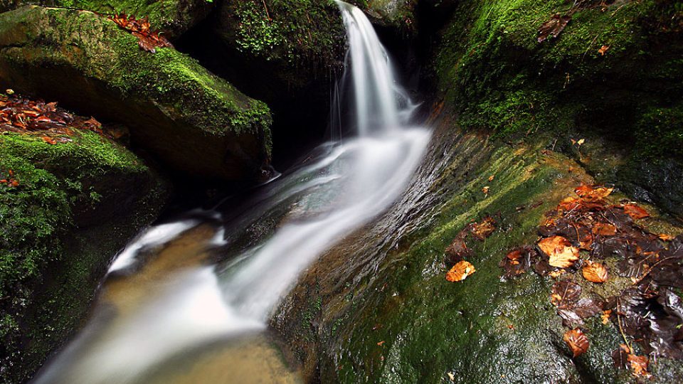 Malý vodopád na říčce v Národním parku České Švýcarsko