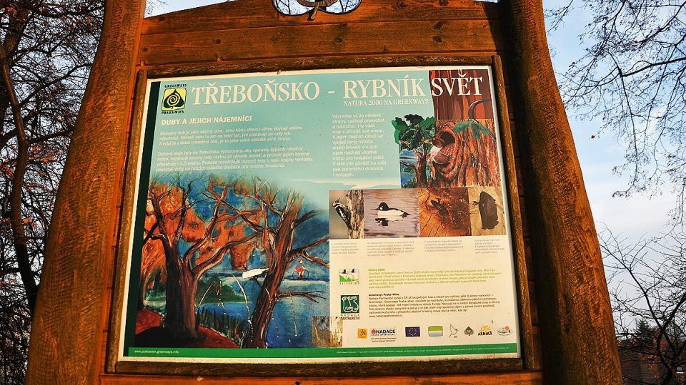 Informační tabule návštěvníky seznamují s historií rybníka Svět a s rybníkářstvím na Třeboňsku