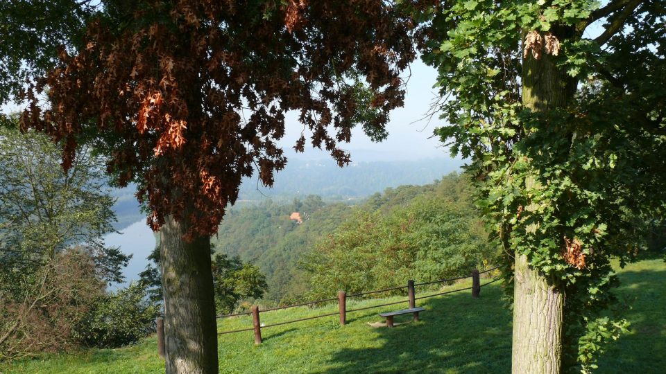 Výhled z Lesní stezky na soutok Vltavy s Lužnicí