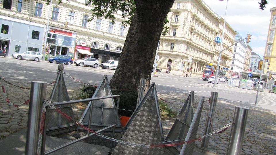 Než stačila nezvykle vyzbrojená výprava do podzemí vzbudit v centru Vídně zájem kolemjdoucích, zamířil průvodce k nenápadnému poklopu pod stromem
