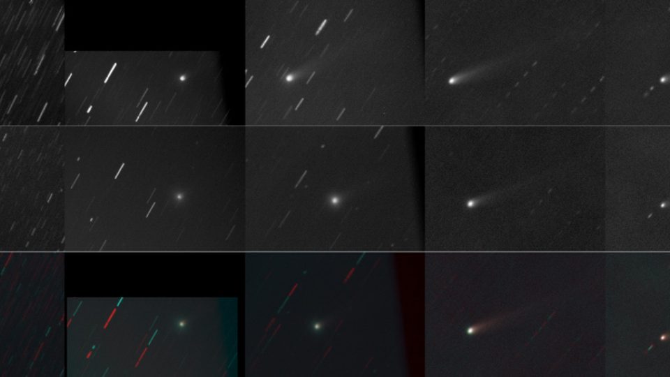 Série snímků komety Lovejoy C2011/W3. Tato "sebevražedná" kometa prolétla v těsné blízkosti Slunce a kupodivu těsný průlet přežila, pomocí FRAMu vznikly poslední pozemské snímky před průletem i první snímky po průletu u Slunce.