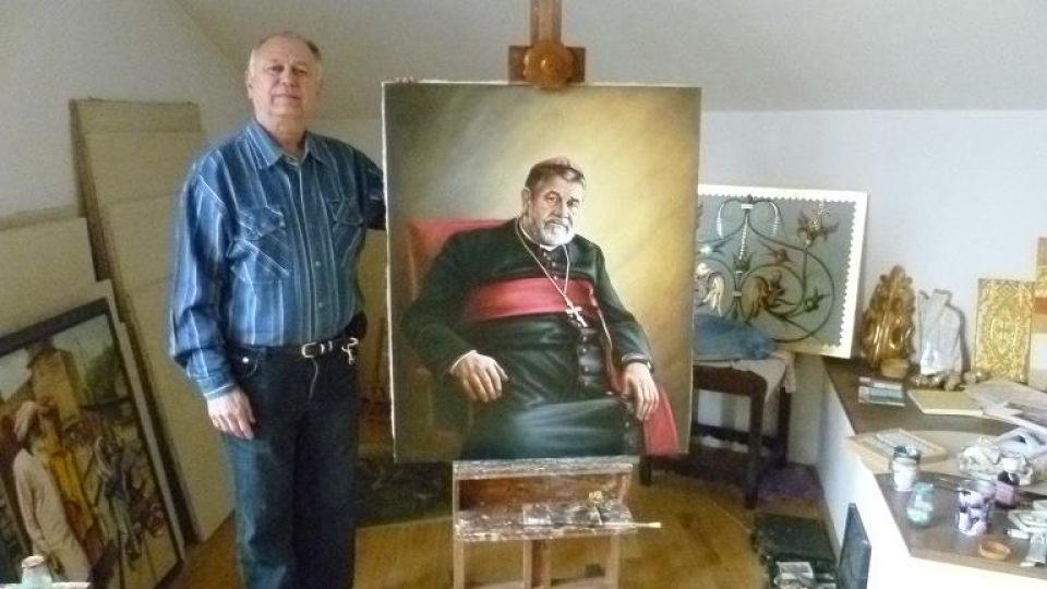 Jaroslav Benda a jeden z jeho obrazů
