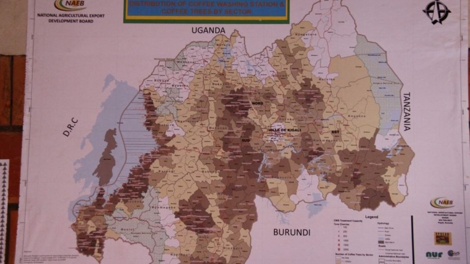 „Kávová mapa“ Rwandy