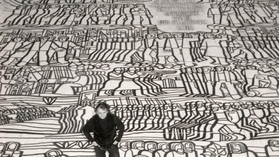 Miroslav Houra a nákresy jeho mozaiky v Ústí nad Labem