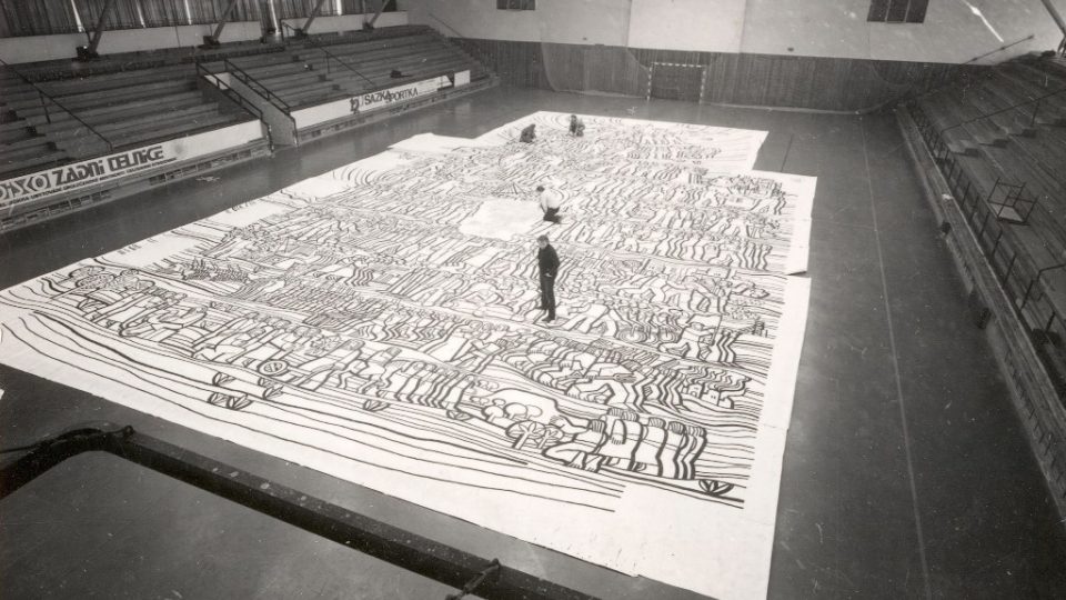 Miroslav Houra a nákresy jeho mozaiky v Ústí nad Labem
