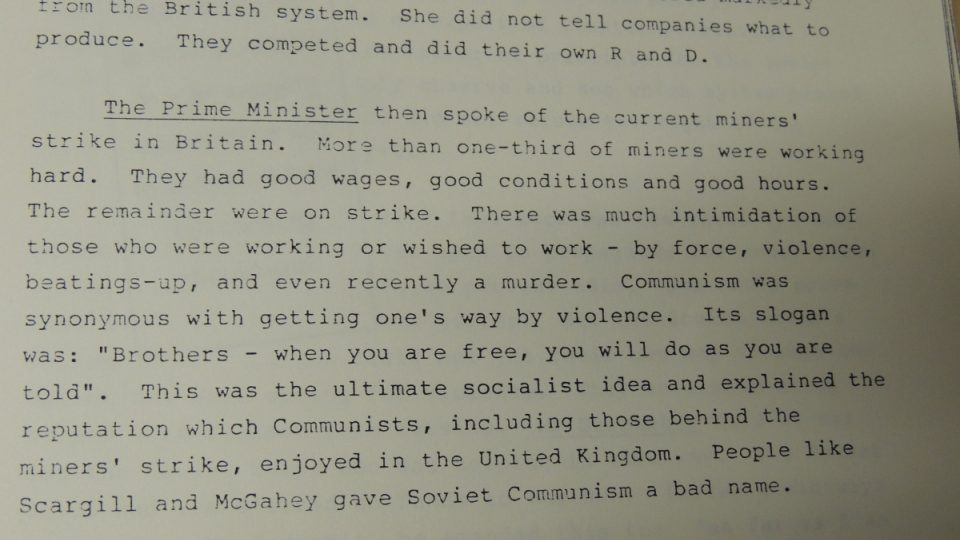 Záznam rozhovoru britské premiérky Margaret Thatcherové a Michaila Gorbačova z roku 1984