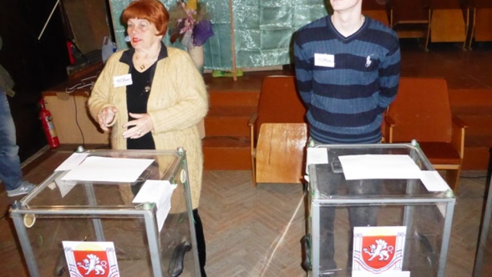 Volební místnost v krymském městě Bachčisaraj