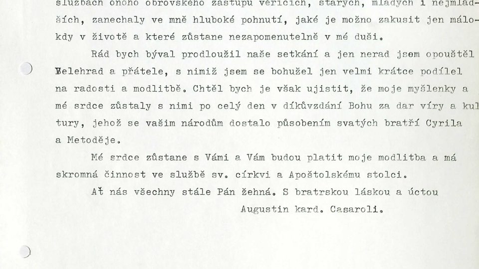 Státní sekretář Augustin Casaroli o návštěvě na Velehradě v roce 1985, kde byl věřícími vypískán komunistický ministr kultury Milan Klusák