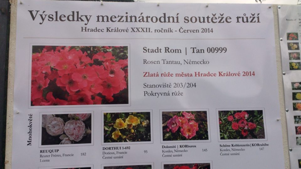 Soutěžní rozárium Hradec Králové - výsledková tabule