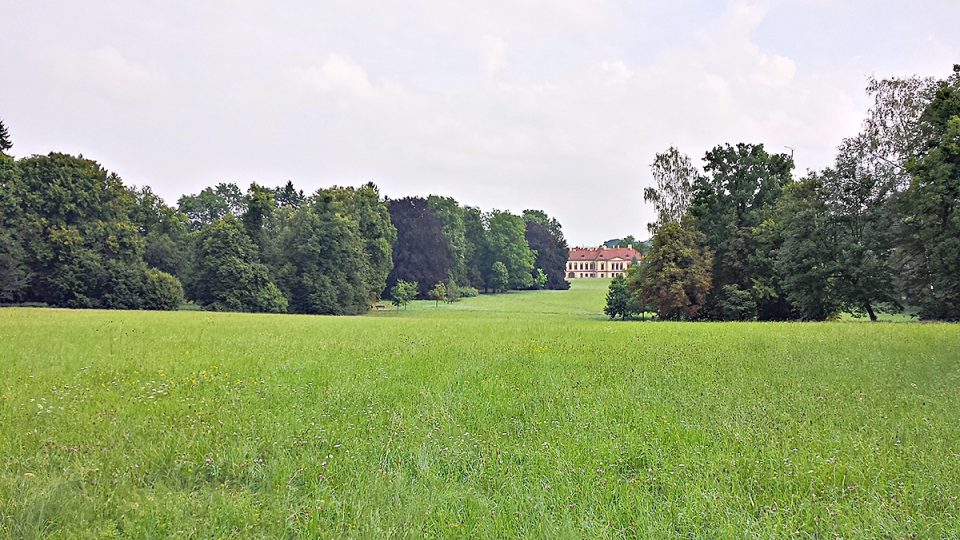 V Pardubickém kraji největší zámecký park je v Heřmanově Městci, průhled od zámku je asi 600 metrů