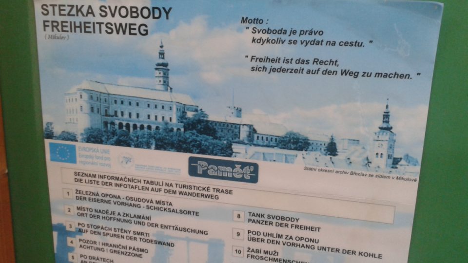 Informace na Stezce svobody jsou v češtině i němčině