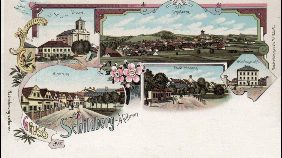 Štíty na pohlednici v roce 1898