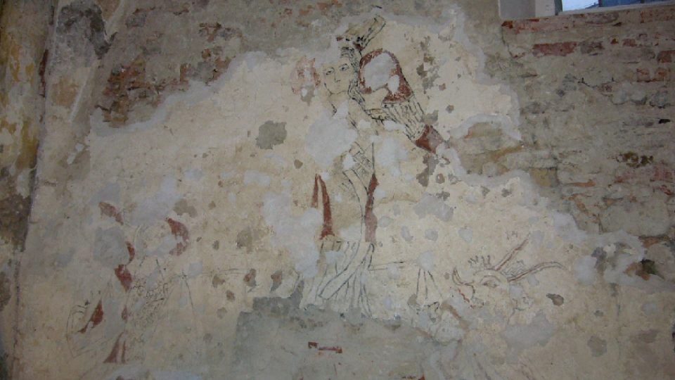 Kostel sv. Havla v Ralsku - fresky, vrstva kolem roku 1300 - archanděl Michael