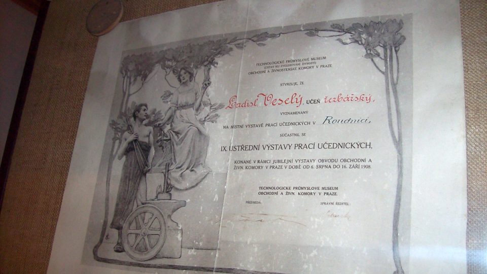 Výuční list Ladislava Veselého v Podřipském muzeu