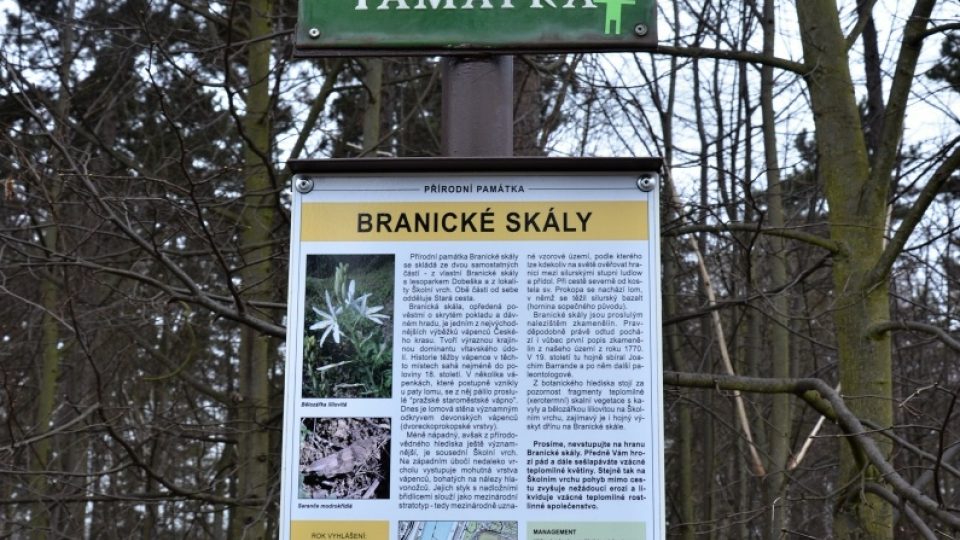 Přírodní památka Branické skály leží nedaleko Barrandovského mostu