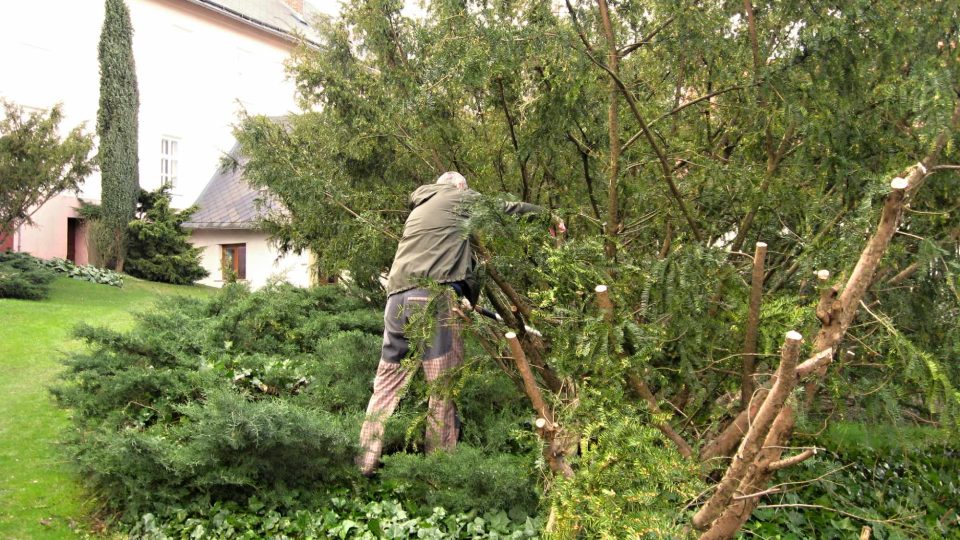 Práce na naučné stezce - úprava terénu pro místo na posezení u hukvaldského kostela