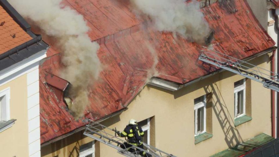 Požár na Horním náměstí v Humpolci