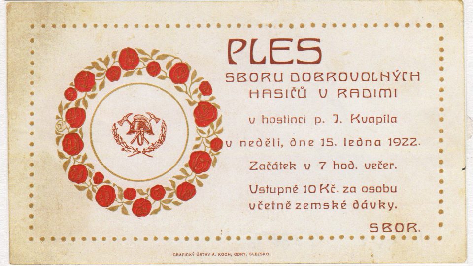 Pozvánka na ples z roku 1922