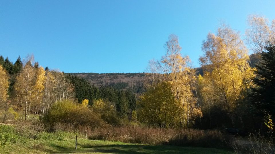 Pohled na rezervaci Mazácký Grúnik z Ostravice-Muchovic