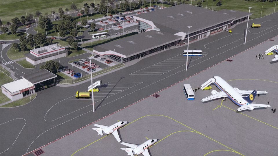 Vizualizace terminálu a stojánky Letiště Pardubice