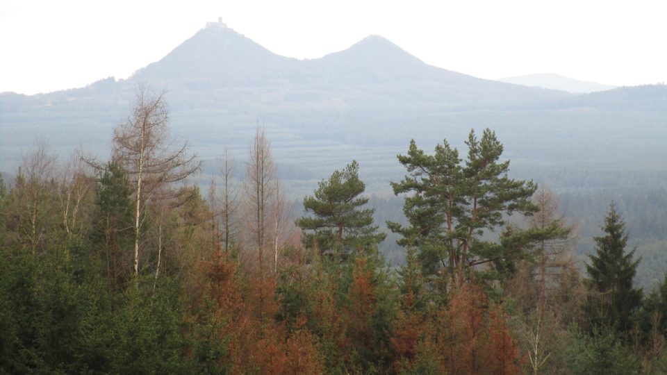 Rozhled z Velké Bukové vlevo kopec a hrad Bezděz