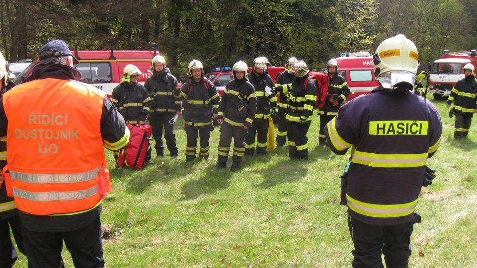Cvičení hasičů v Brdech