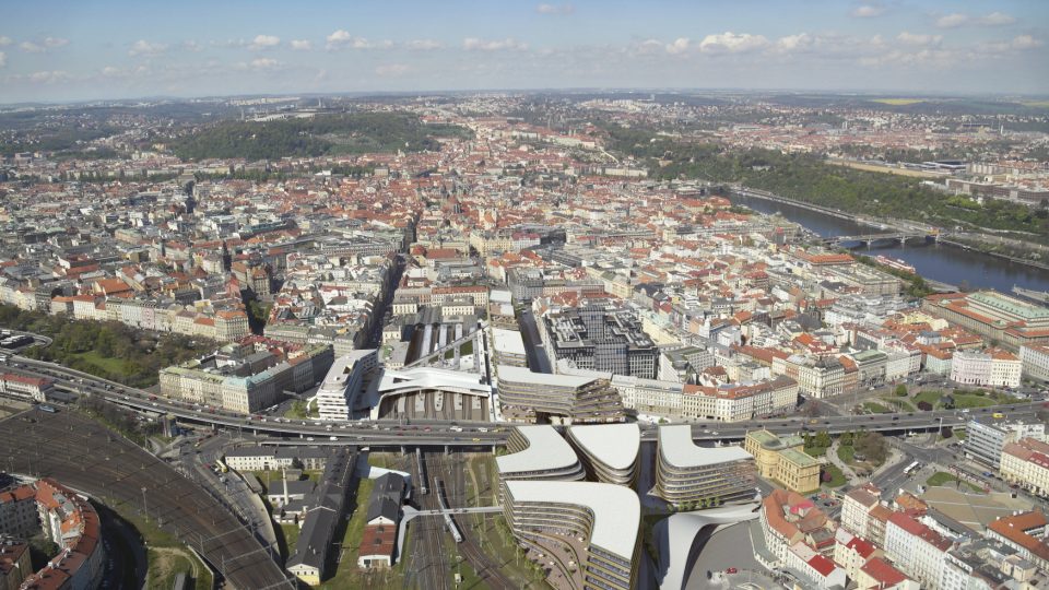 Vizualizace návrhu revitalizace a výstavby v okolí pražského Masarykova nádraží v Praze