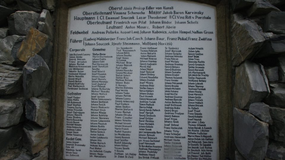 Seznam všech padlých vojáků na rakouské straně na ústředním pomníku