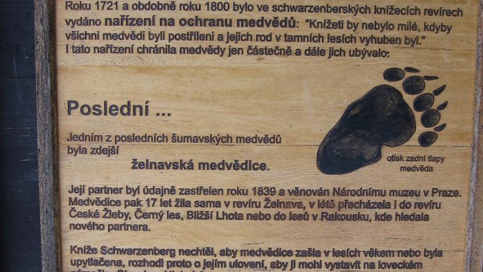 Připomínka události, při níž byl v roce 1856 zastřelen poslední šumavský medvěd