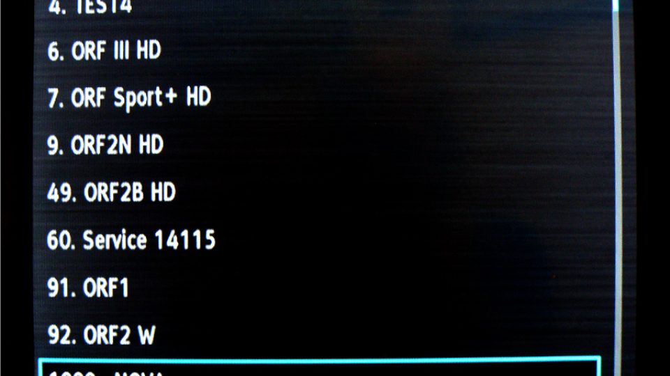 Část seznamu kanálů rakouského DVB-T2 z Jauerlingu