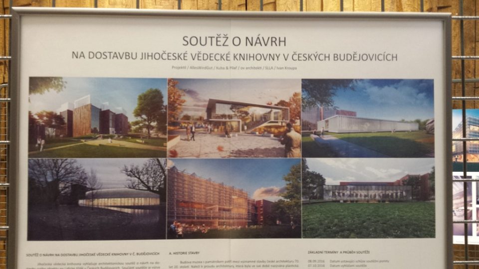 Přímo v Jihočeské vědecké knihovně nyní vystavují šest návrhů z architektonické soutěže na dostavbu budovy