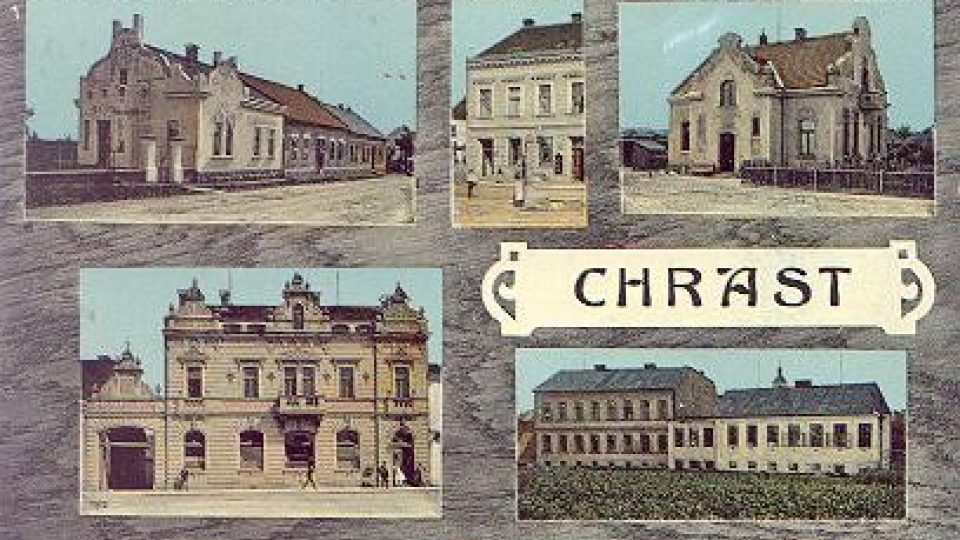 Pohlednice s domy a továrnami rodiny Heislerů v Chrasti