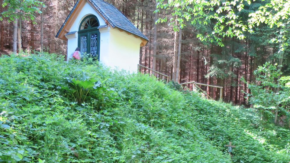 Schlesingerova kaple ve Vysokém lese a pod ní studánka