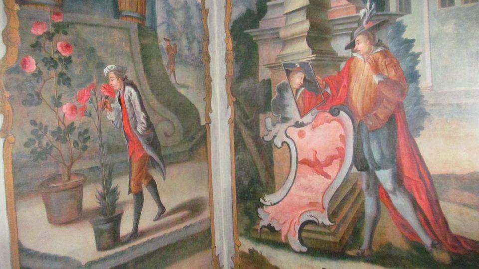 Unikátní nástěnné malby v zámku Mitrowicz jsou alegoriemi i obrazy ze skutečného života