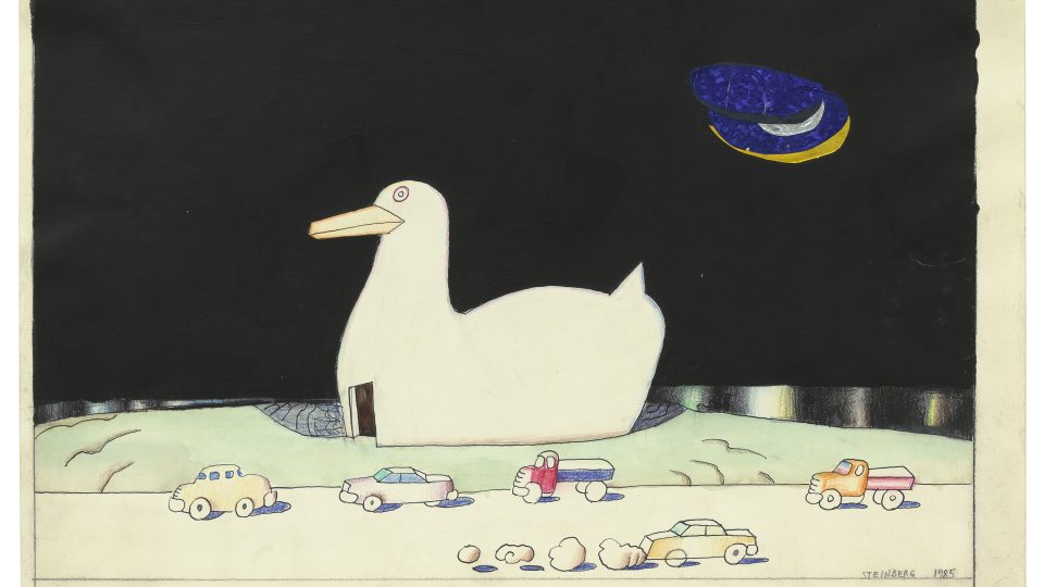 Ukázka z díla ilustrátora Saula Steinberga, Riverhead, 1985