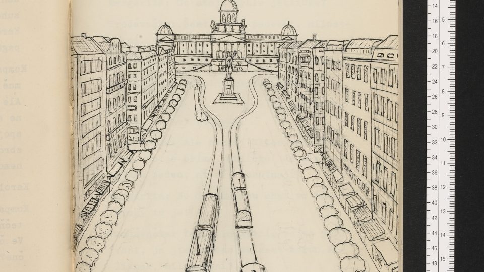 Václavské náměstí v kresbě 13 letého Martina Welse