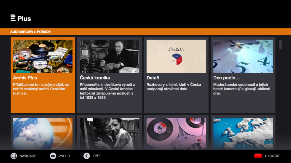 Audioarchiv Českého rozhlasu Plus na platformě HbbTV