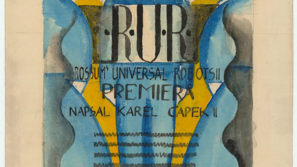 Návrh plakátu premiéry R.U.R. Karla Čapka, 1921