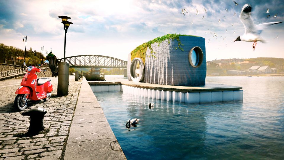 Dům Prvok na Vltavě u Železničního mostu ve vizualizaci