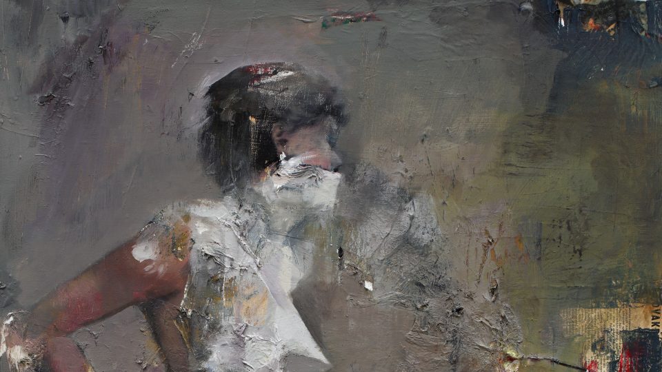 Daniel Pitín, Transformace, 2015,  olej, akryl a papír na plátně, 80 x 65 cm, AmC Collezione