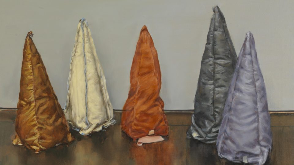 Michaël Borremans: Coloured cones, 2019, oil on canvas 88x120cm. Courtesy Zeno X Gallery Antwerp