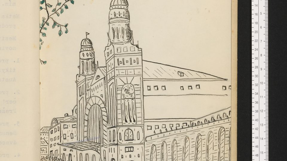 Hlavní nádraží na kresbě 13 letého Martina Welse
