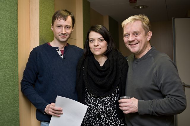 Natáčení Sakiho povídek Vůl v chryzantémách,  Jaroslav Plesl,  Jana Stryková,  Petr Čtvrtníček | foto: Tomáš Vodňanský,  Český rozhlas